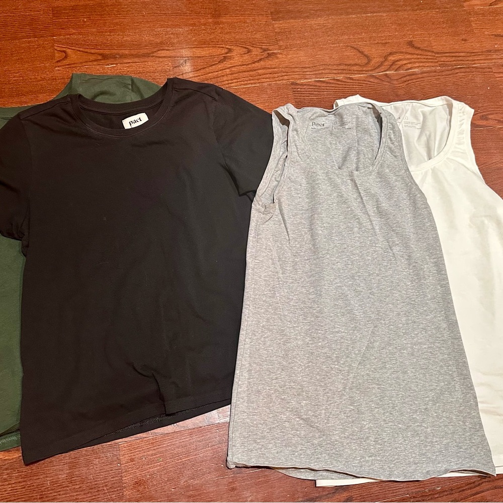 Pact Organics Basics Tees and Tank Tops Bundle 100% Organic Cotton XS S
